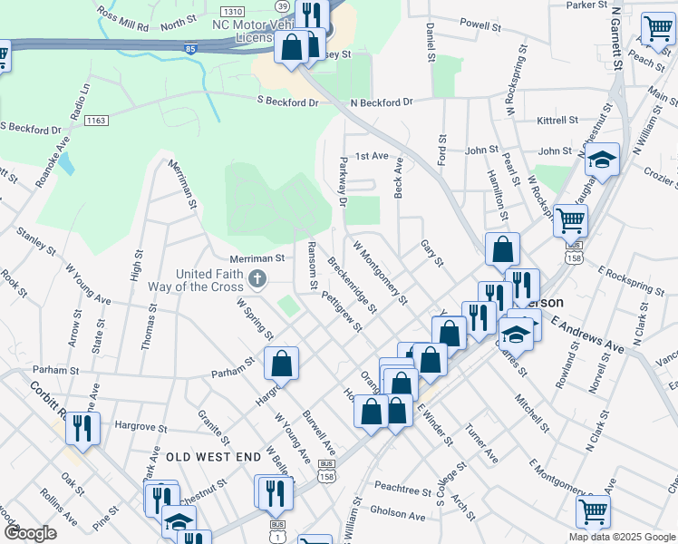 map of restaurants, bars, coffee shops, grocery stores, and more near 629 Breckenridge Street in Henderson