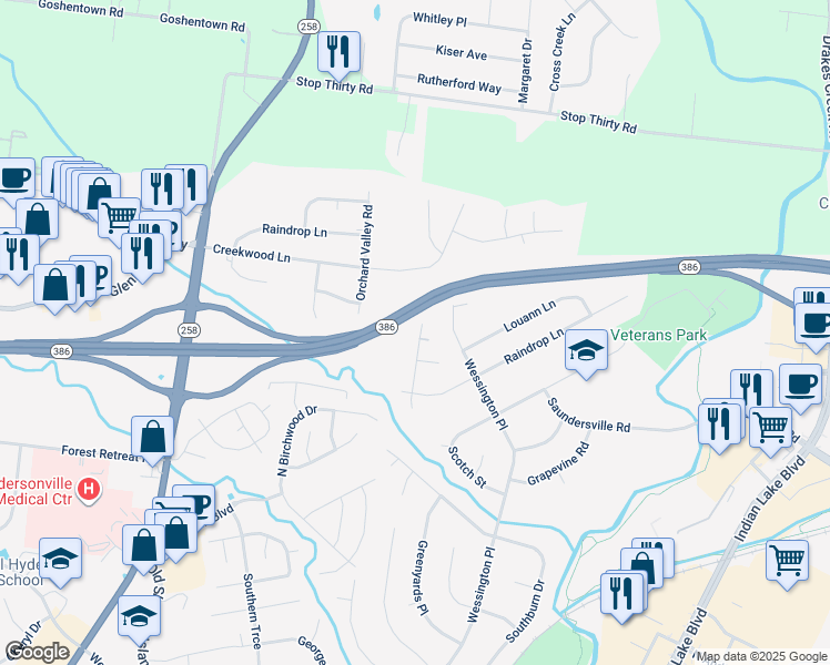 map of restaurants, bars, coffee shops, grocery stores, and more near 122 Yorkside Place in Hendersonville