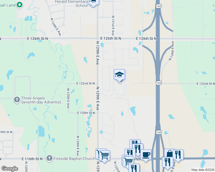 map of restaurants, bars, coffee shops, grocery stores, and more near 12102 North 131st East Avenue in Collinsville