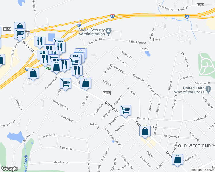 map of restaurants, bars, coffee shops, grocery stores, and more near 907 Avis Lane in Henderson