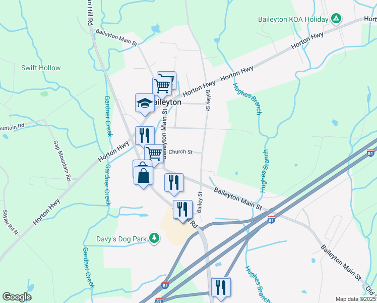 map of restaurants, bars, coffee shops, grocery stores, and more near 425 Bailey Street in Greeneville