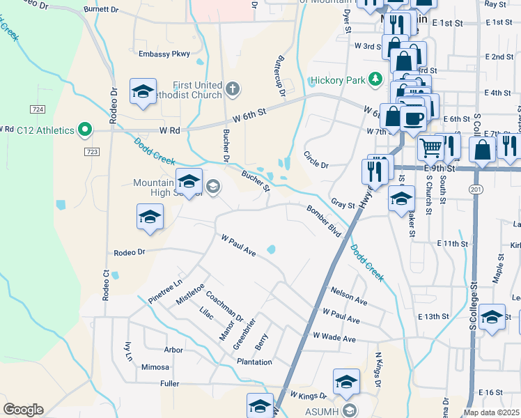 map of restaurants, bars, coffee shops, grocery stores, and more near 500 Bomber Boulevard in Mountain Home