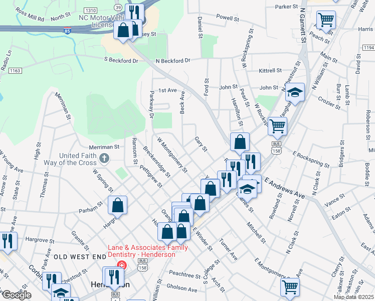 map of restaurants, bars, coffee shops, grocery stores, and more near 506 Young Street in Henderson