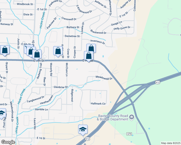 map of restaurants, bars, coffee shops, grocery stores, and more near 1326 East 9th Street in Mountain Home