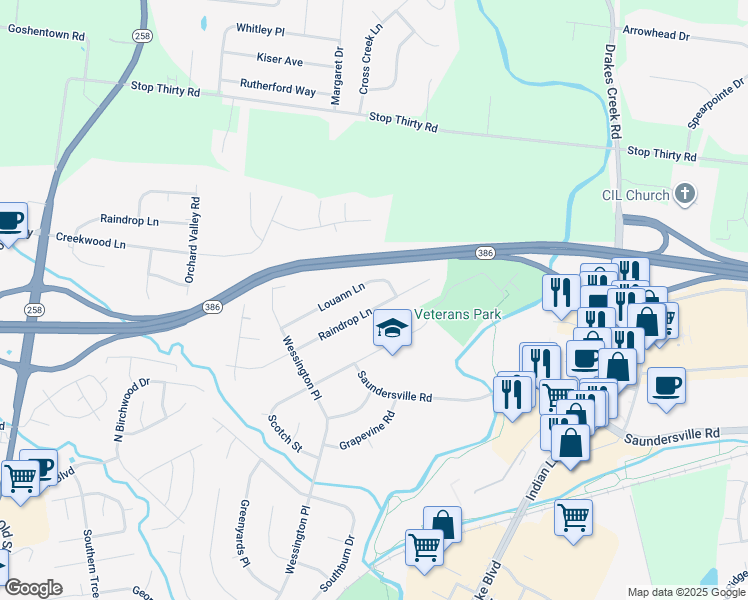map of restaurants, bars, coffee shops, grocery stores, and more near 128 Louann Lane in Hendersonville