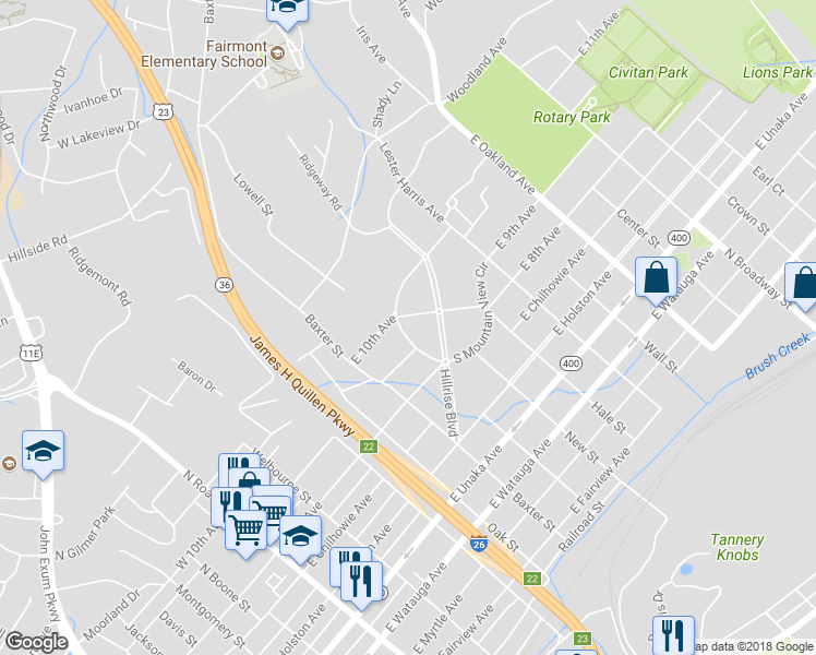 map of restaurants, bars, coffee shops, grocery stores, and more near 698 Green Lane in Johnson City