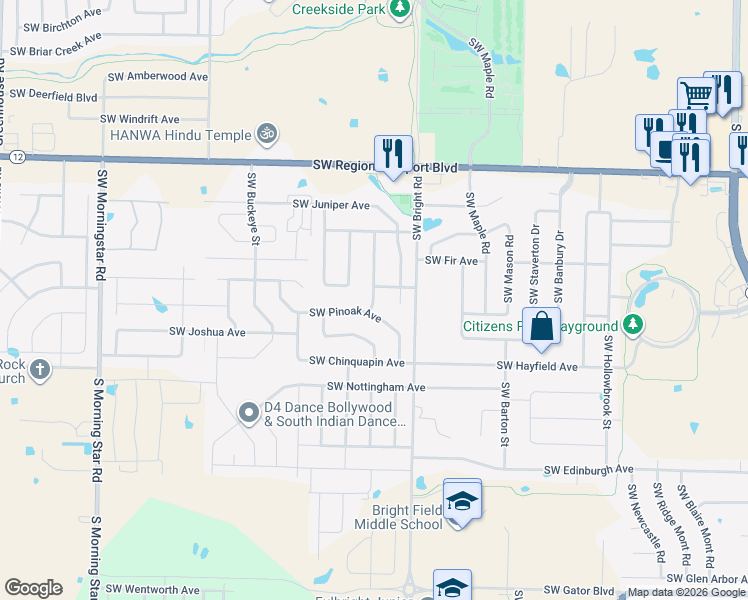 map of restaurants, bars, coffee shops, grocery stores, and more near 4004 Southwest Sycamore Street in Bentonville