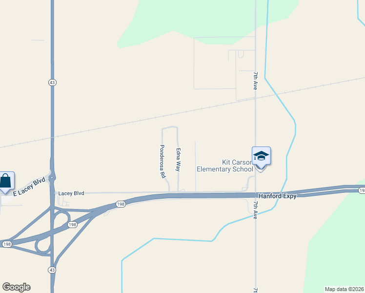 map of restaurants, bars, coffee shops, grocery stores, and more near 9767 Edna Way in Hanford