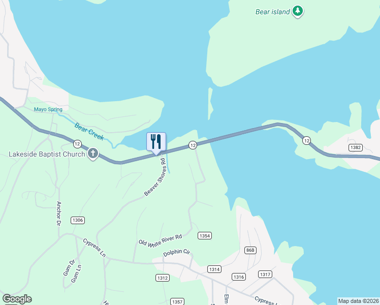 map of restaurants, bars, coffee shops, grocery stores, and more near 8395 Old White River Road in Rogers