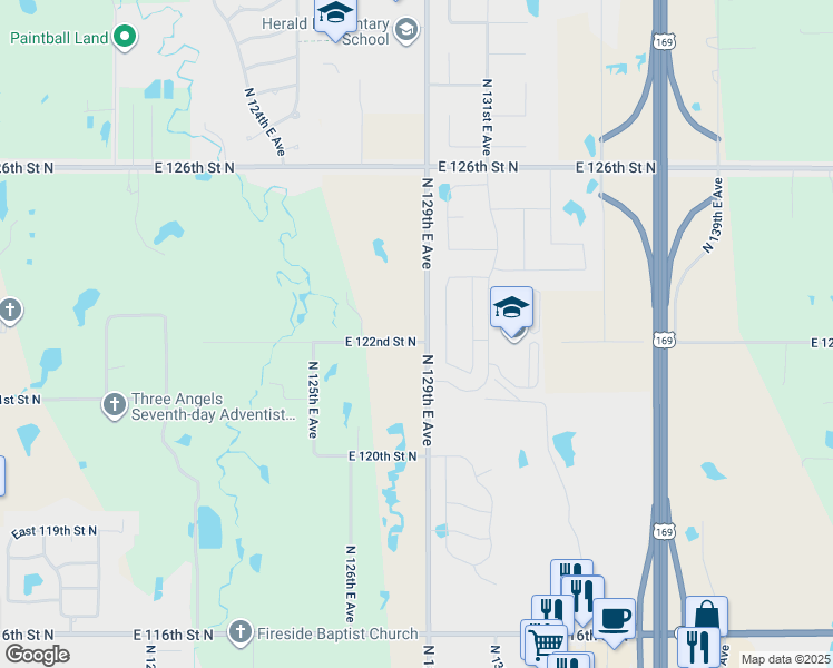 map of restaurants, bars, coffee shops, grocery stores, and more near 12206 North 129th East Avenue in Collinsville