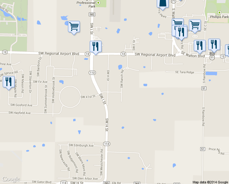 map of restaurants, bars, coffee shops, grocery stores, and more near Southwest 41st Street in Bentonville