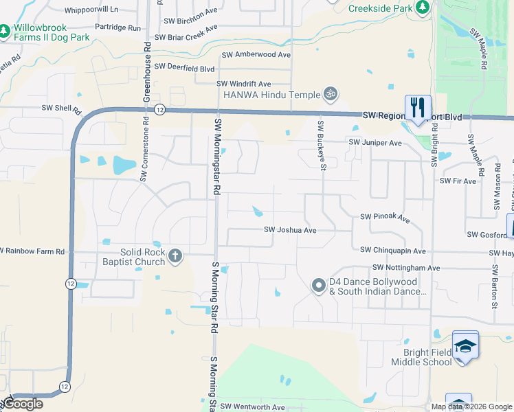 map of restaurants, bars, coffee shops, grocery stores, and more near Southwest Chickasaw Street in Bentonville