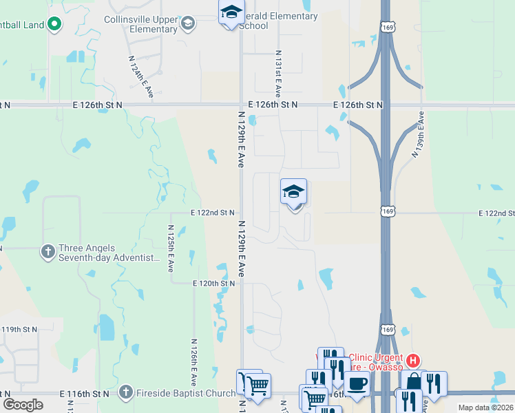 map of restaurants, bars, coffee shops, grocery stores, and more near 12304 North 131st East Avenue in Owasso
