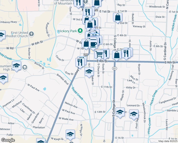 map of restaurants, bars, coffee shops, grocery stores, and more near 1001 South Main Street in Mountain Home