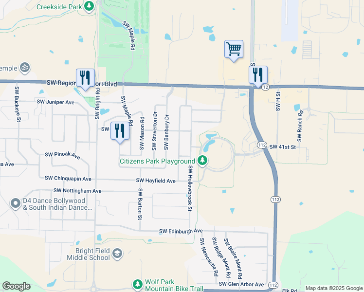 map of restaurants, bars, coffee shops, grocery stores, and more near 4101 Southwest Summerbrook Street in Bentonville