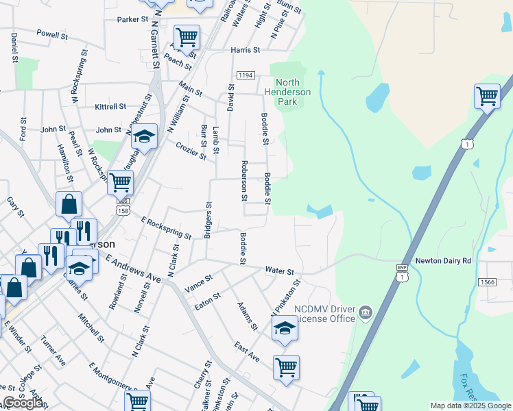 map of restaurants, bars, coffee shops, grocery stores, and more near 958 Hicks Street in Henderson
