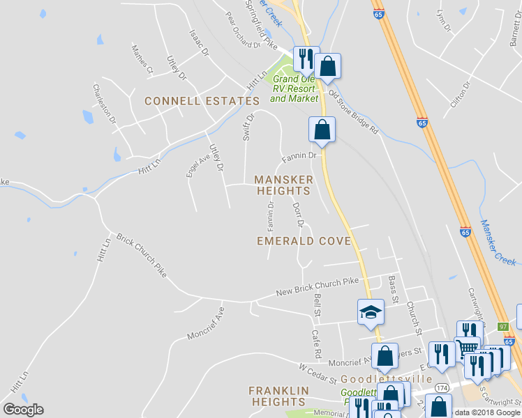map of restaurants, bars, coffee shops, grocery stores, and more near 305 Fannin Drive in Goodlettsville
