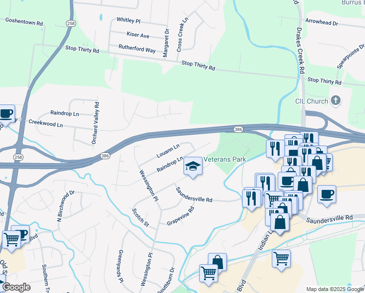 map of restaurants, bars, coffee shops, grocery stores, and more near 128 Louann Lane in Hendersonville