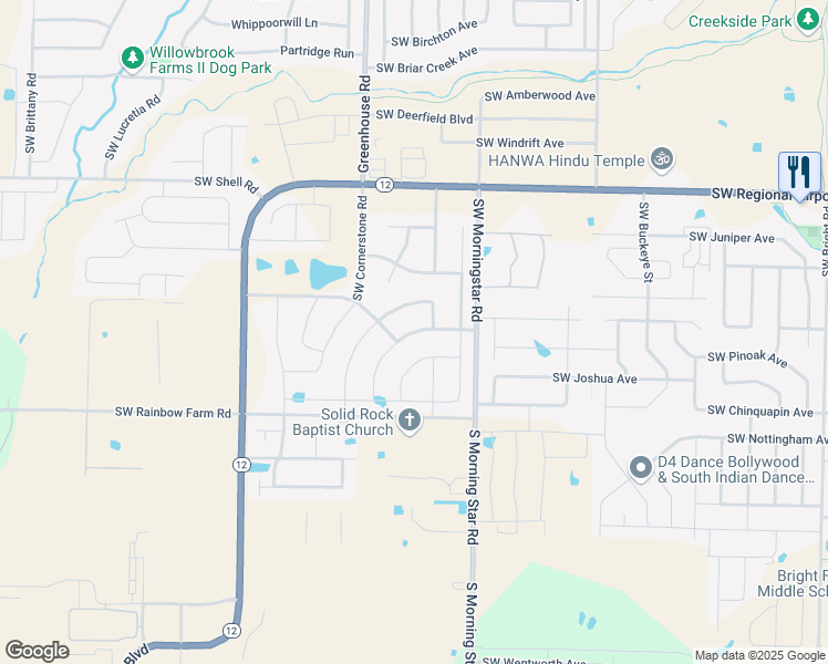 map of restaurants, bars, coffee shops, grocery stores, and more near 4005 Southwest Rhinestone Road in Bentonville