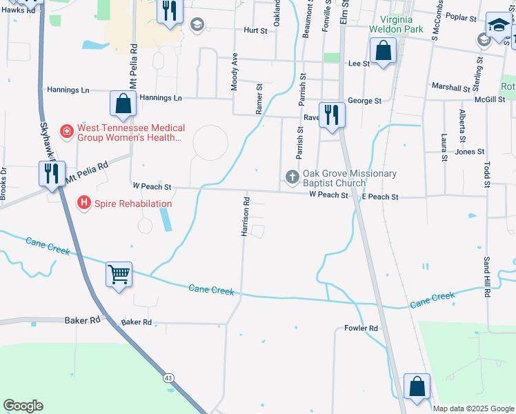 map of restaurants, bars, coffee shops, grocery stores, and more near 110 Harrison Road in Martin