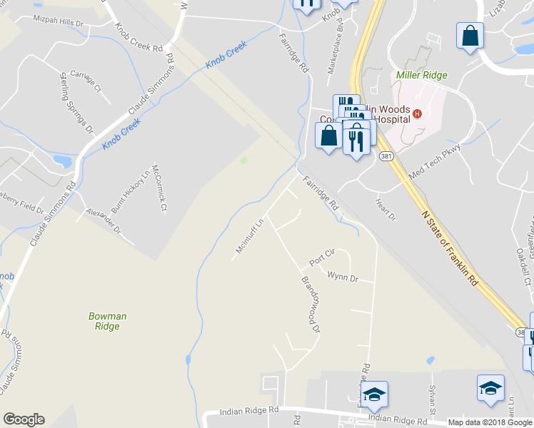 map of restaurants, bars, coffee shops, grocery stores, and more near 300 Brandonwood Drive in Johnson City