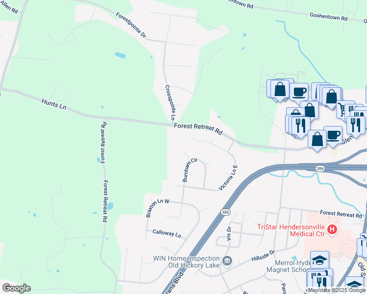 map of restaurants, bars, coffee shops, grocery stores, and more near 106 Hanover Court in Hendersonville