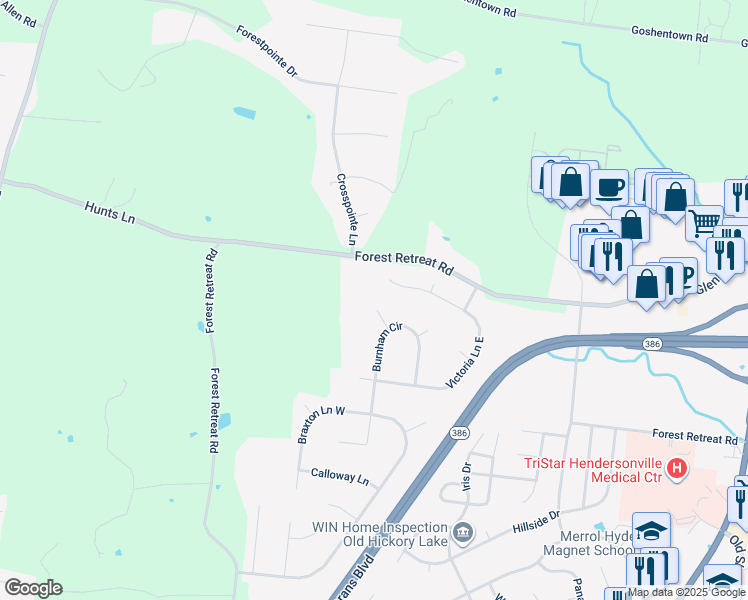 map of restaurants, bars, coffee shops, grocery stores, and more near 106 Hanover Ct in Hendersonville