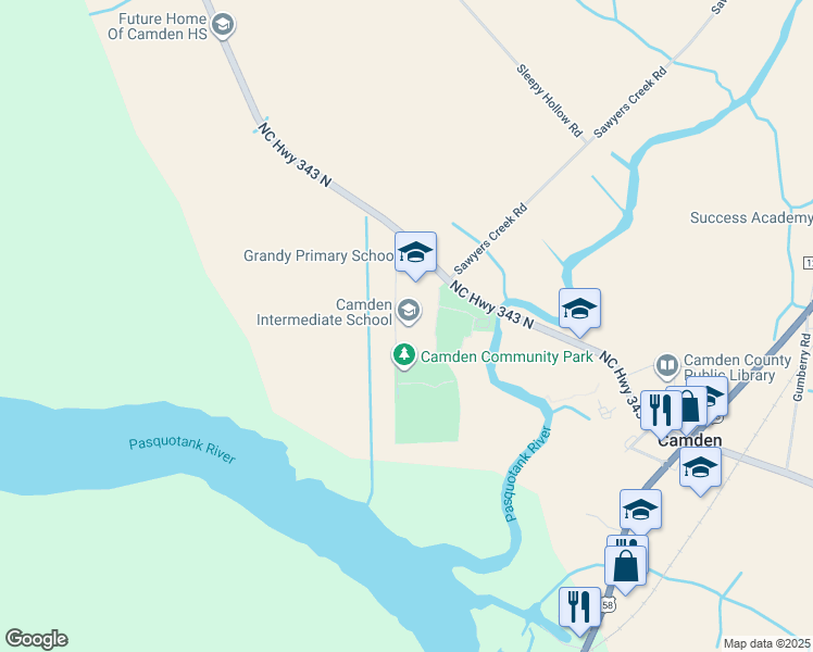 map of restaurants, bars, coffee shops, grocery stores, and more near 123 Noblitt Drive in Camden