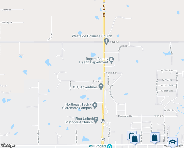 map of restaurants, bars, coffee shops, grocery stores, and more near 2297 Oklahoma 88 in Claremore