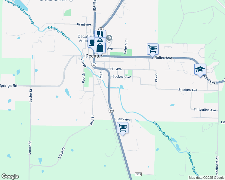 map of restaurants, bars, coffee shops, grocery stores, and more near 558 South Highway 59 in Decatur