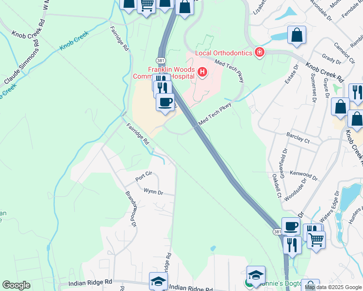 map of restaurants, bars, coffee shops, grocery stores, and more near Heart Drive in Johnson City