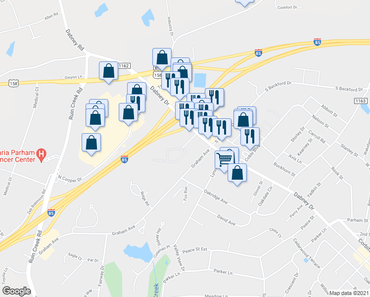 map of restaurants, bars, coffee shops, grocery stores, and more near 101 South Cooper Drive in Henderson