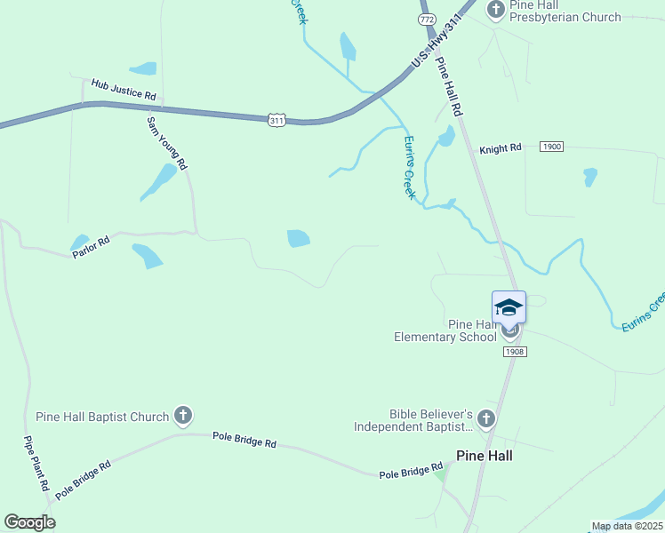 map of restaurants, bars, coffee shops, grocery stores, and more near Sam Young Road in Pine Hall
