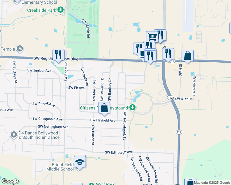 map of restaurants, bars, coffee shops, grocery stores, and more near 4101 Southwest Summerbrook Street in Bentonville