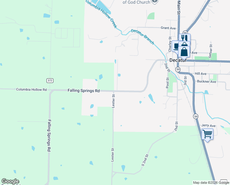 map of restaurants, bars, coffee shops, grocery stores, and more near 1080 Falling Springs Road in Decatur