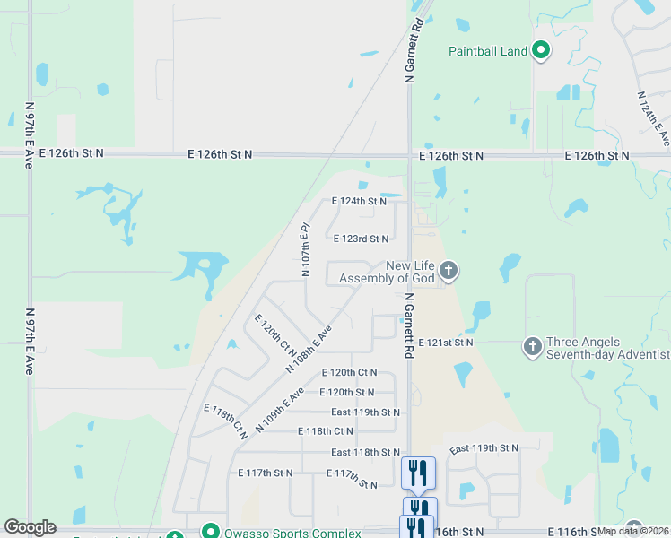 map of restaurants, bars, coffee shops, grocery stores, and more near 10750 East 122nd Street North in Collinsville