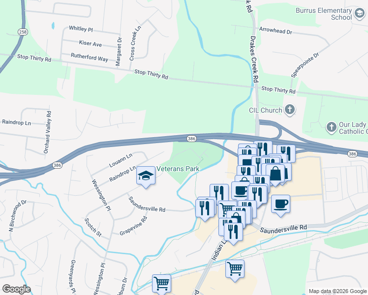 map of restaurants, bars, coffee shops, grocery stores, and more near 140 Scotch Street in Hendersonville