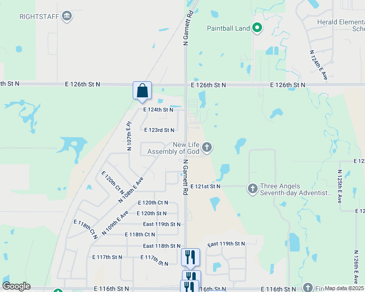 map of restaurants, bars, coffee shops, grocery stores, and more near 11214 East 122nd Court North in Collinsville