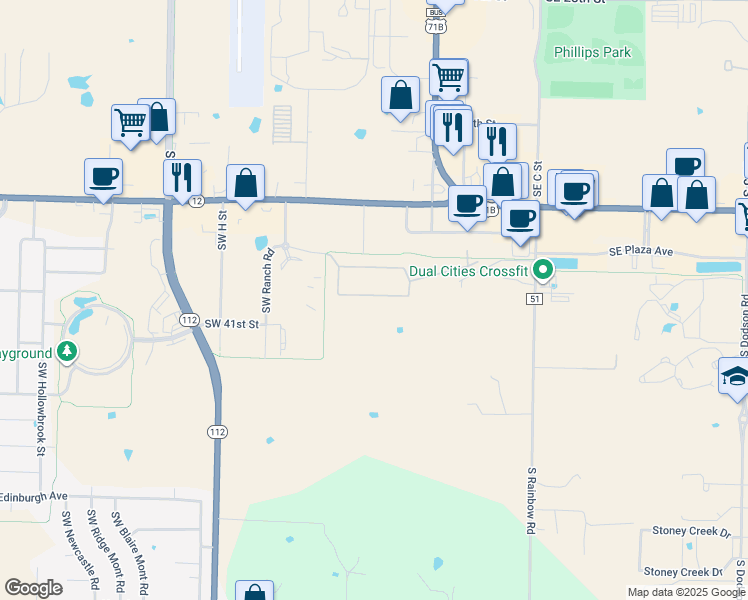 map of restaurants, bars, coffee shops, grocery stores, and more near 3809 Southwest Crockett Street in Bentonville