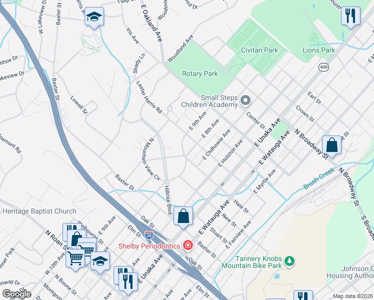 map of restaurants, bars, coffee shops, grocery stores, and more near 903 East 8th Avenue in Johnson City