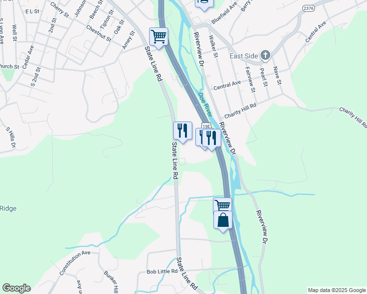 map of restaurants, bars, coffee shops, grocery stores, and more near 1641 U.S. 19E in Elizabethton