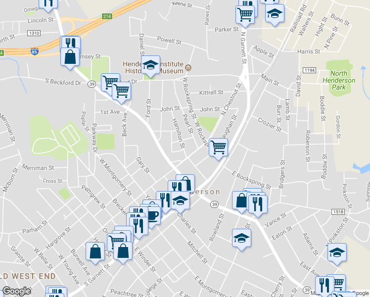 map of restaurants, bars, coffee shops, grocery stores, and more near 300 Hamilton Street in Henderson