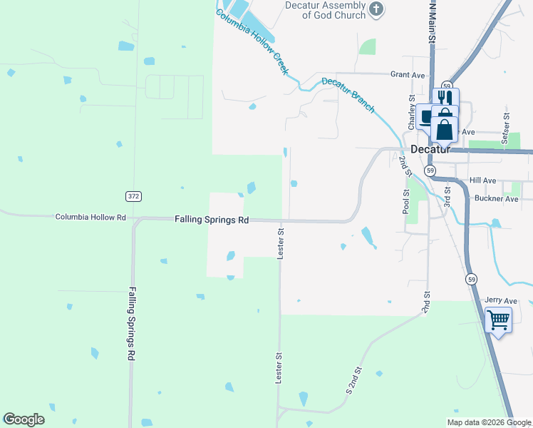 map of restaurants, bars, coffee shops, grocery stores, and more near 1080 Falling Springs Road in Decatur