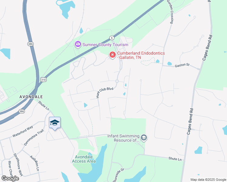 map of restaurants, bars, coffee shops, grocery stores, and more near 1547 Hunt Club Boulevard in Gallatin