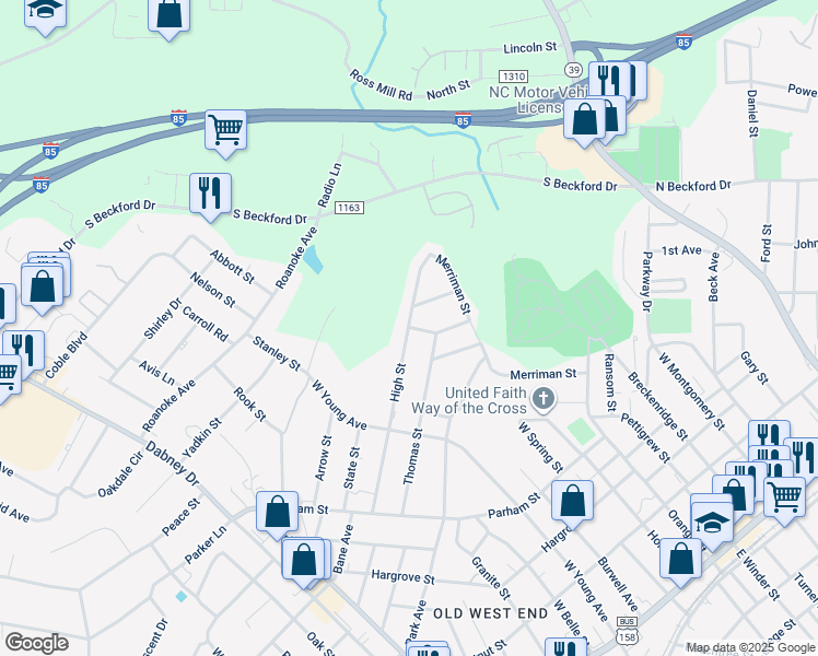 map of restaurants, bars, coffee shops, grocery stores, and more near 501 High Street in Henderson