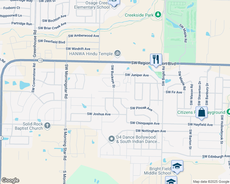 map of restaurants, bars, coffee shops, grocery stores, and more near 2802 Southwest Arbor Road in Bentonville