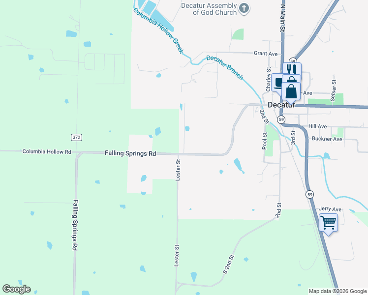 map of restaurants, bars, coffee shops, grocery stores, and more near 436 Falling Springs Road in Decatur