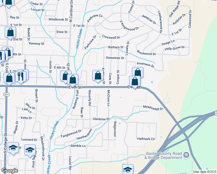 map of restaurants, bars, coffee shops, grocery stores, and more near 501 McClure Lane in Mountain Home