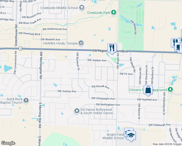 map of restaurants, bars, coffee shops, grocery stores, and more near 3904 Southwest Huckleberry Street in Bentonville