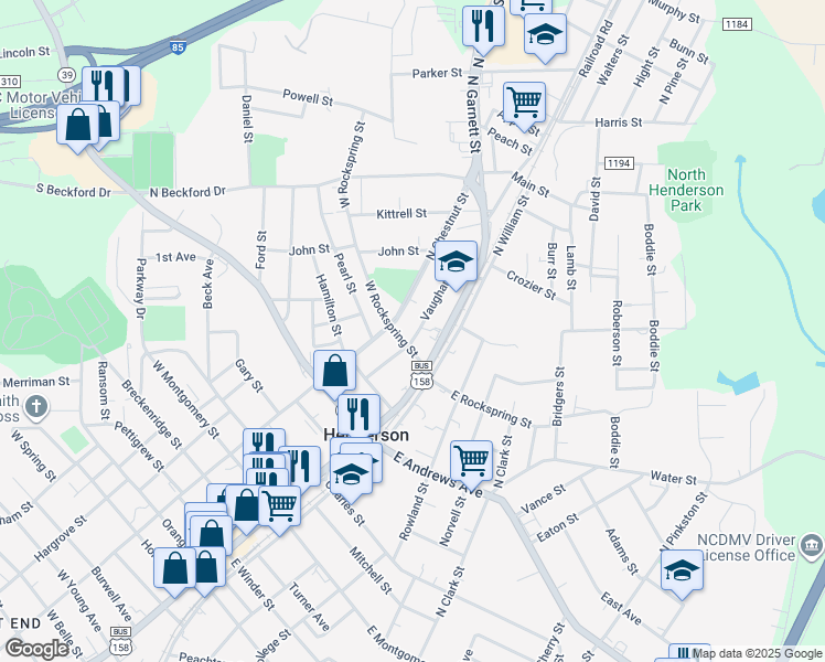 map of restaurants, bars, coffee shops, grocery stores, and more near 715 Vaughan Street in Henderson